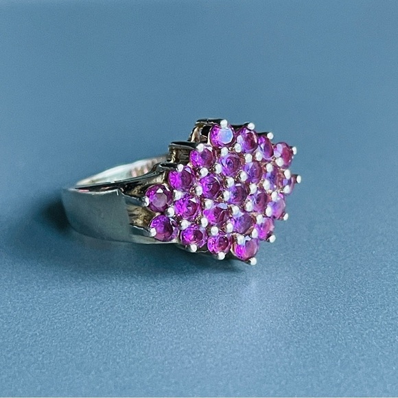 Natural Rhodolite Garnet Cluster Sterling Silver Gold Vermeil Ring - Picture 2 of 9